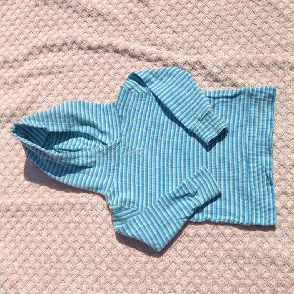 Kate Quinn Blue Stripe Ribbed Cotton Topstitch Hoodie, 2T